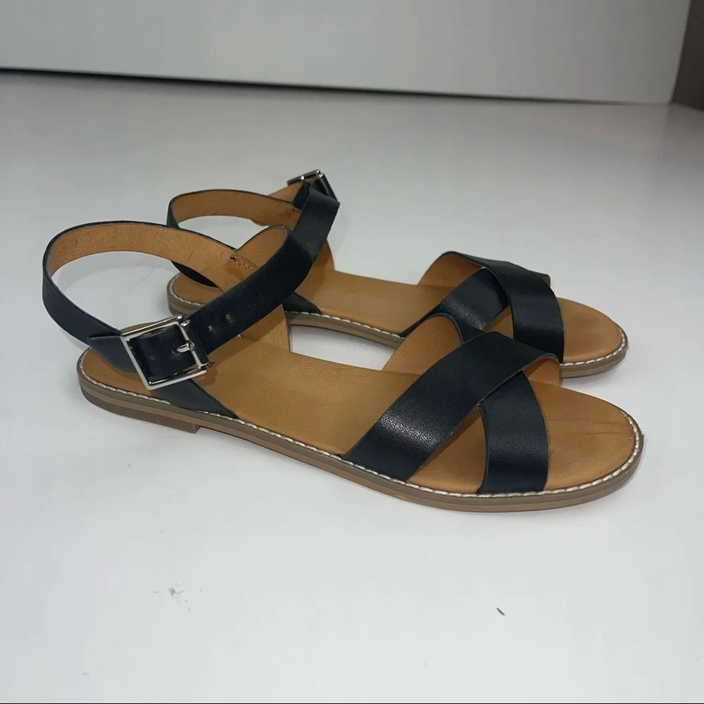 Tucker & Tate Nordstrom Black Faux Leather Ankle Strap Sandals
